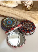 Resim 3 Adet Çanta Boy / Cep Boy Büyüteçli Mandala Desenli Çift Taraflı El Aynası -3'lü Set 