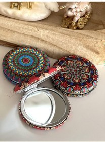Resim 3 Adet Çanta Boy / Cep Boy Büyüteçli Mandala Desenli Çift Taraflı El Aynası -3'lü Set 