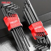 Resim DELIXI 9 Parça Uzun Kolları Topuz Anahtar Seti, Endüstriyel Kır Grade, CR-V Çelik, Menteş Kutu, SAE Bülümleri Topuz/Yıldız, Metal, Mekanik Operasyon, Elektrik veya Pil Gerektirmez 
