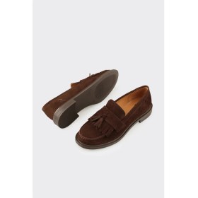 Resim Elle Kahve Deri Kadın Günlük Loafer 