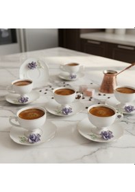 Resim Acar Felicity 12 Parça 6 Kişilik Kahve Fincan Takımı Mor 08203 Beyaz - Mor 