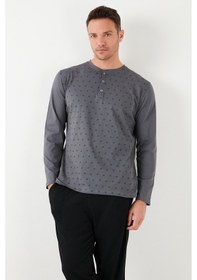Resim Buratti Pamuklu Beli Lastikli Regular Fit Uzun Kollu Erkek Pijama Takımı 6572008 Füme 
