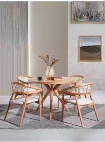 Resim Oslo Natural Ahşap Masa Sandalye Takımı 100x100 Natural 