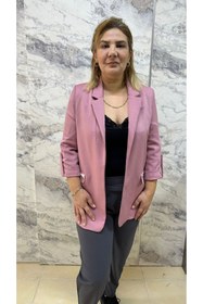 Resim BE ATÖLYE BUTİK Kadın Astarlı Blazer Ceket Düğmesiz Yan Cep Dantel Detaylı Çıtçıt Kollu 