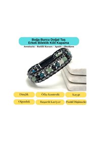 Resim Sertifikalı Boğa Burcu Disk Model Doğal Taş Erkek Bileklik Mıknatıslı Kilit Çok Renkli 