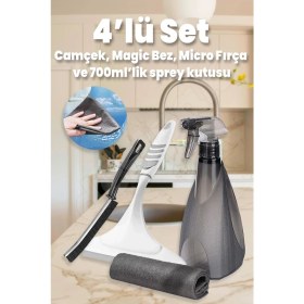 Resim Mediterian 4’lü Cam Temizleme Seti, Sprey, Bez, Micro Fırça, 700ml Kutu, Temizlik Malzemeleri 