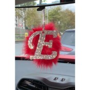 Resim Swarovski Gümüş Taşlı Dikiz Ayna Kolye Süsü Kırmızı Tüylü E Harfi 
