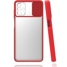 Resim FMK Aksesuar Galaxy A71 Uyumlu Kırmızı Buzlu Kamera Lens Sürgülü Korumalı Silikon Kapak 