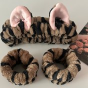 Resim 3 Adet Sevimli Kedi Kulaklı Saç Bandı - Çizgili Hayvan Desenli, Esnek Bilek Kayışlı ve Emici Mikrofiber Spa, Sevgililer Günü Hediyesi, Uyku Aksesuarları için Kadınlar İçin Yumuşak Peluş Saç Lastikleri 