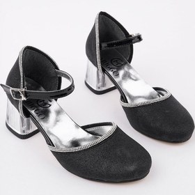 Resim Muggo Else Bilekten Bağlamalı Simli Kız Çocuk Kısa Topuklu Ayakkabı Siyah 