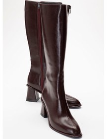 Resim Luvi Shoes Paradis Bordo Cilt Kadın Kalın Topuklu Çizme Bordo 