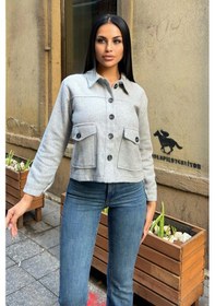 Resim Gri Çift Cepli, Düğmeli Kaşe Ceket Gri 
