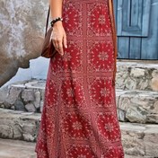 Resim Yaz Şık Boho Çiçek Baskılı Kadın Etek - Yüksek Bel, Maksi Uzunluklu ve İpli Detaylı, Esnek Polyester Karışımı, Tatil Stili, Xia 