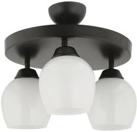 Resim Lambadar Modern Beyaz Camlı Model Üçlü Yuvarlak Plafonyer Avize Salon Mutfak Yatak Odası Hol Siyah3Yuv Tek Ebat 30 X 30 3551-3Blkyuv-110A1 