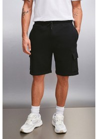 Resim Grimelange Lionel Erkek Kargo Cepli Beli Lastikli Comfort Fit Siyah Şort 