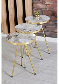 Resim Uslucan Alışveriş Zigon Sehpa Ve Orta Sehpa Elips Altın Metal Ayak Altın Efes Set Çok Renkli 