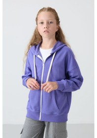 Resim Tommy Life Eflatun Pamuklu İçi Tüylü Yumuşak Dokulu Standart Fit Nakışlı Kız Çocuk Sweatshirt - 75149 Eflatun 
