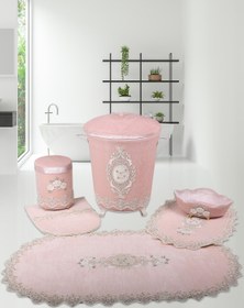 Resim Bonny Home Exclusive Pudra 6 Prç Dantelli Banyo Kirli Çamaşır Sepeti Seti 