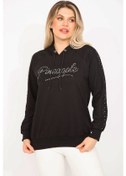 Resim Kadın Siyah Taş ve Dantel Detaylı Kapşonlu Sweatshirt 65n35309-siyah Siyah 