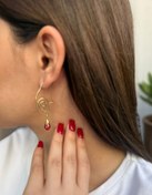 Resim Utku Kuyumculuk 14 Ayar Garnet Drop Kristal Taşlı Özel Tasarım Altın Küpe 