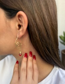 Resim Utku Kuyumculuk 14 Ayar Garnet Drop Kristal Taşlı Özel Tasarım Altın Küpe 