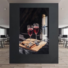 Resim Köpüklü Şarap Cam Tablo - Siyah / 46x72 cm 