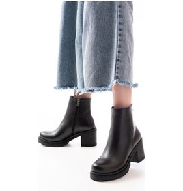 Resim 767-3020 Siyah Fermuarlı Kalın Topuklu Günlük Kadın Bot Beyaz 