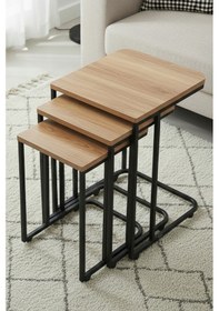 Resim Nemeron Tekerlekli Zigon Sehpa 3lü Yan Sehpa Servis Sehpası Üçlü Çay Sehpası Metal Koltuk Sehpası - Ceviz Ceviz 