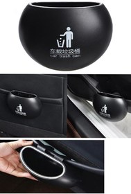 Resim Oto Aksesuarcım Araç İçi Taşınabilir Araba Çöp Kutusu Yuvarlak Siyah 