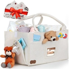 Resim Galanz Keçe Kapaklı Anne Bebek Bakım Çantası Bej + 2 Adet Ağız Mendili Bej 