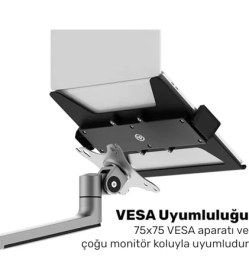 Resim Nisar Store Npo Stdnbh6 Vesa Uyumlu Laptop Tutucu Tepsi, 10"-17" Notebook Standı, Monitör Kolu Aparatı, Ayarlanabilir Klipsli Raf (Siyah) 
