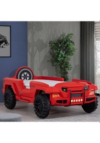 Resim Arabalı Yatak, Jeep Arabalı Yatak - Kırmızı 