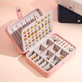 Resim 1 adet Lüks Seyahat Mücevher Kutusu - Pembe Suni Deri Taşınabilir Düzenleyici, Küpe, Yüzük, Kolye ve Aksesuarlar için Çoklu Bölümler - Yatak Odası, Banyo, Mutfak ve Ev için Şık Estetik Dekor, Mücevher Kutusu Düzenleyici, Mücevher Gösterim Kutusu, Dekoratif Depolama, Sentetik Suni Deri Dış Mekan 
