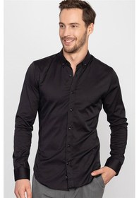 Resim Tudors Süper Slim Fit Dar Kesim Likralı Gömlek-19831 Siyah 