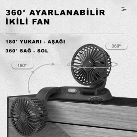 Resim ŞüsCarOto Aksesuar Üniversal Oto Ofis Araç Içi Torpido Üstü Vantilatör Çift Başlıklı Çakmaklık Girişli 2 Kademeli Soğutucu Fan 360° Dönebilen Ultra Sessiz Oynar Başlıklı Araç Fanı 12V 