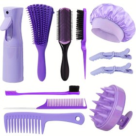 Resim 11 parça profesyonel kuaför alet seti, saç düğümden koruyucu fırça ve tarak, sprey şişesi ve uyku kepesi ile birlikte, tüm saç tiplerine uygun 