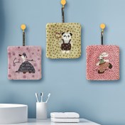 Resim 1 Adet Sevimli Karakter Desenli Asma Havlu, %100 Kalın Koral Polar Kumaş, 7.9×7.9 İnç (20×20 cm), Ultra Yumuşak, Hızlı Kuruyan, Süper Emici, Modern Tasarım - Banyo ve Mutfak Dekoratif Şal, Tavşan & Ayı Kare Havlu 