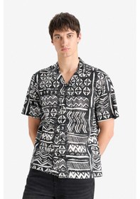 Resim Defacto New Regular Fit Apaş Yaka Desenli Kısa Kollu Gömlek E3696ax25smbk81 Siyah 