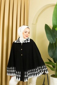 Resim 02Lady Fashion kadın üçgen desenli düğmeli yakalı triko panço 