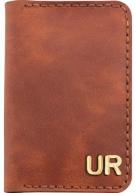 Resim Twingold İsme Özel Dikey Mini Cüzdan - %100 Rainbow Deri - A010005 - Tobacco Tobacco 