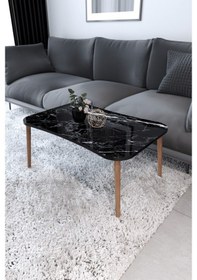 Resim Esma Orta Sehpa Ahşap Ayaklı Sehpa - Siyah Mermer 