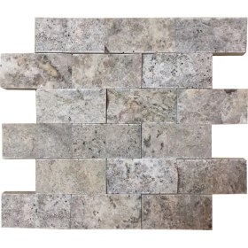 Resim Markataş 5X10Cm Gümüş Doğal Taş Traverten Patlatma Mozaik Duvar Kaplama 