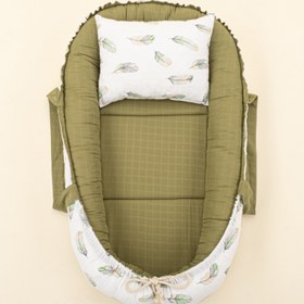 Resim Babynest ve Yastık - Çift Taraflı - Koyu Fıstık Yeşili Muslin - Yeşil Tüy 