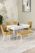 Resim GadaHome Niza Serisi, 80x130 Açılabilir Mdf Beyaz Mermer Mutfak Masa Takımı, 4 Sandalye, 1 Bench 