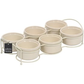 Resim Bej Altı Bölmeli Çerezlik, Sosluk, Reçellik, Sunumluk, Kahvaltılık Ikram Seti - Metal Paslanmaz Bej 