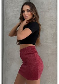 Resim Lesa Wear Yüksel Bel Simli Mini Kalem Etek Bordo 