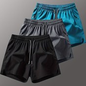Resim 3 Adet Erkek Atletik Şort Yan Yırtmaçlı - Hızlı Kuruyan, Nem Çeken Polyester & Elastan Karışımı Koşu, Antrenman & Plaj İçin - Fermuarlı Cepler, Makinede Yıkanabilir 