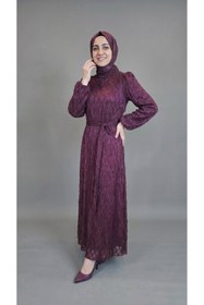 Resim Patisca Kadın Işıltılı Baklava Desenli Tül Tesettür Abiye 