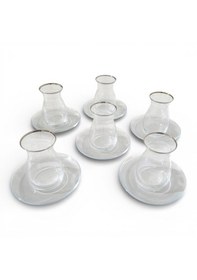 Resim Sudedi Home 6 Kişilik Platin Yaldızlı Çay Bardağı Ve Cam Çay Tabağı Seti Beyaz 