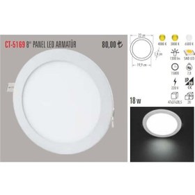 Resim Cata Ct-5169 18 Watt Slim Led Panel Armatür %100 Alüminyum Kasa (470950495) Beyaz 